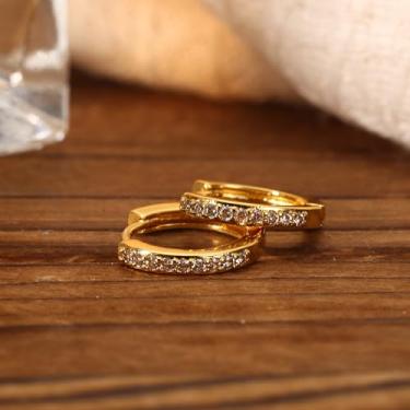 Imagem de Brincos de argola banhados a ouro 14 K para mulheres, pequenos, leves, de zircônia cúbica, cartilagem, piercing, Standard, Cobre, Sem pedra preciosa