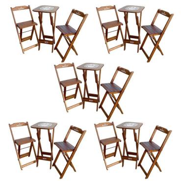Imagem de Kit 5 Conjuntos Bistrô Mesa Com 2 Banquetas Dobráveis De Madeira Personalizada Hei - Imbuia