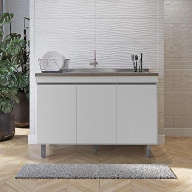 Imagem de Balcão Gabinete De Pia Sem Tampo 120cm 3 Portas Malu - Nathan Móveis Cor Branco