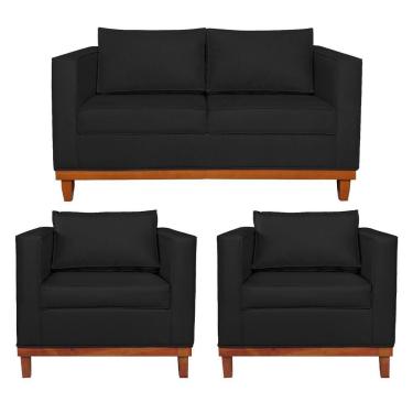 Imagem de Kit Sofá 2 E 3 Lugares E 2 Poltronas Europa 180 Cm Corano - Amarena Móveis Preto