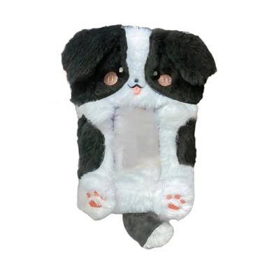 Imagem de Lindo porta-cartão de foto de coelho de pelúcia com chaveiro - Porta-crachá de identificação Kpop macio e felpudo, capa para cartão com alça (porta-cartão de bebê)