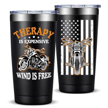 Imagem de Fufandi Presentes de motocicleta para homens - Therapy Is Expensive Wind Is Free Motorcycle Gifts Tumbler - Presente de Natal do Dia dos Pais para amantes de motocicletas, pai, namorado - Copo copo de