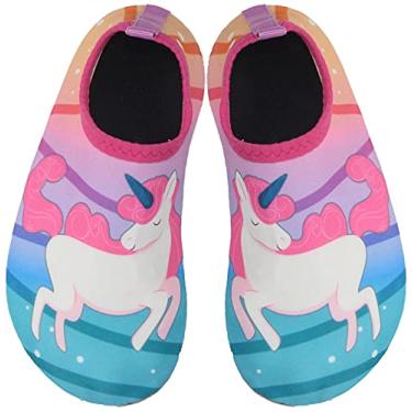 Imagem de BomKinta Sapatos aquáticos infantis meninos meninas descalço secagem rápida meias aquáticas antiderrapantes para praia piscina, Unicórnio rosa, 0-6 Meses