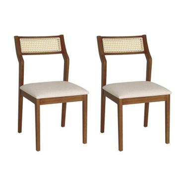 Imagem de Conjunto 2 Cadeiras De Jantar Lagum Conforto Estofada Jequitibá Terra Linho Bege Palha Sextavada