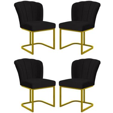 Imagem de Kit 4 Cadeiras Jantar Flor Mesa Cozinha Reforçada Base Metal Dourada Preto