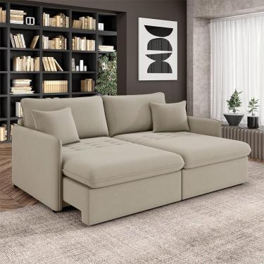 Imagem de Sofá Reclinável E Retrátil Gandalf Bipartido 174cm Caixa Zero Com Almofadas Veludo Bege G33