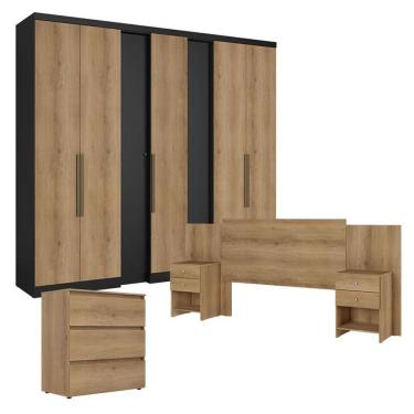 Imagem de Guarda Roupa Casal Selecto 7 Portas Preto Capuccino Com Cômoda Gaveteiro Condessa E Cabeceira Formosa Capuccino - Thb
