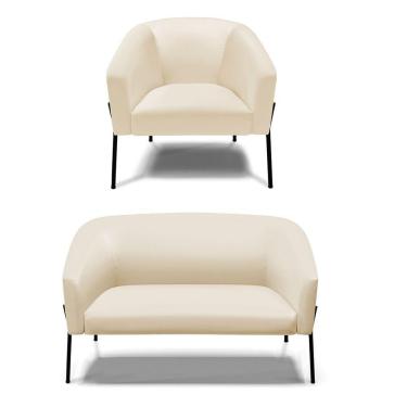 Imagem de Sofá Namoradeira E Poltrona Pé De Ferro Preto Stella Corino Bege D03 - D'rossi