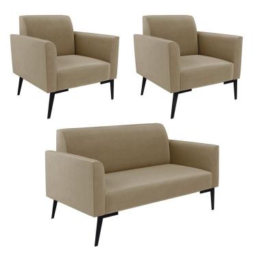 Imagem de Sofá Namoradeira Com 2 Poltronas Pés Villach Marisa Suede D03 - D\&#039rossi Cor Marrom Rato