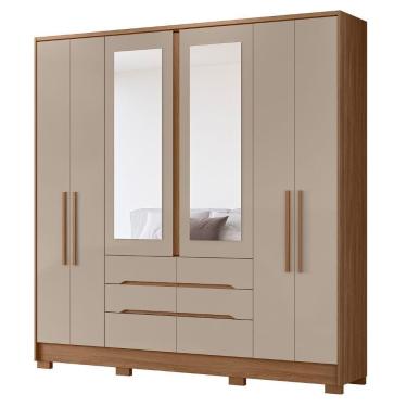 Imagem de Guarda Roupa Casal 6 Portas Espelho 216 Cm San Francisco Carvalho Fendi Moval