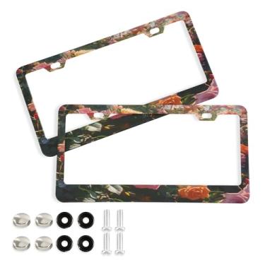 Imagem de SEHANY Molduras de placa de carro rosa dos namorados, capas de moldura de placa de carro de alumínio à prova de ferrugem com orifícios elípticos e parafusos serve para veículos padrão dos EUA tamanho