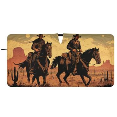 Imagem de Blueangle Para-brisa Western Desert Cowboy - 149.9 cm x 76.2 cm Dobrável Carro Frontal Para-sol Bloqueia Raios UV Viseira de Sol (788)
