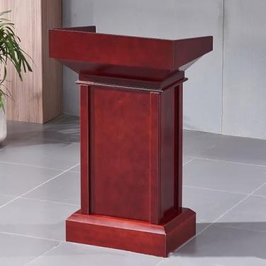 Imagem de Yadlan Suporte de pódio para igreja, palestra de madeira para pódio, púlpito de igreja espaçoso com área de armazenamento de 2 camadas, palestra de sala de aula de igreja com defletor alto, feito de