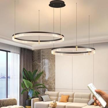 Imagem de Luminárias pendentes modernas e redondas para mesa de jantar, com intensidade regulável, em acrílico preto, para teto interno, ideais para ilha de cozinha, sala de jantar, sala de estar e qu