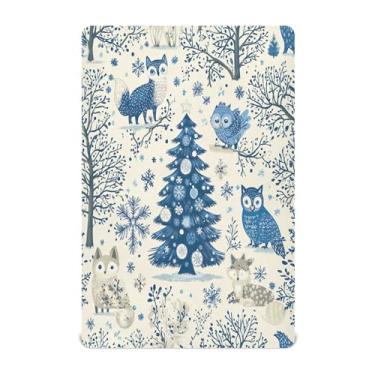 Imagem de Qilmy Lençol de bebê fofo de coruja de Natal, macio e respirável, de microfibra elástica, lençol com elástico para meninos e meninas, miniberço, 99 x 68,5 cm, capa de colchão infantil portátil