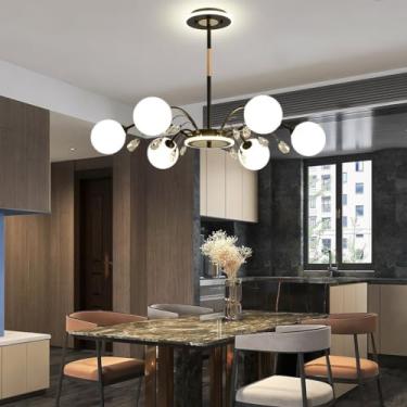 Imagem de Lustre E27 de meados do século XX, lustre de cristal com cúpula de vidro esférica, iluminação moderna estilo Sputnik, luminária pendente com galho dourado para restaurante, quarto, sala de e