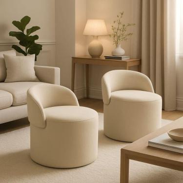 Imagem de Kit 2 Puff Encosto Suede Redondo Sala Banco Orgânico Quarto Cor:bege