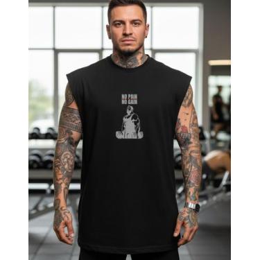 Imagem de Regata Oversized Machao No Pain 100% Algodão Fios 30.1 - AL7, Preto, G