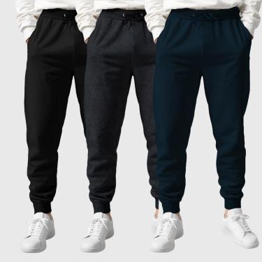 Imagem de Kit 3 Calças Moletom Masculinas Lisas Benellys-Masculino