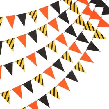 Imagem de Moukeren 5 pacotes de bandeiras de galhardete de construção decorações de aniversário suprimentos de festa papel caminhão basculante tema bandeira bandeira para menino, amarelo, preto, laranja