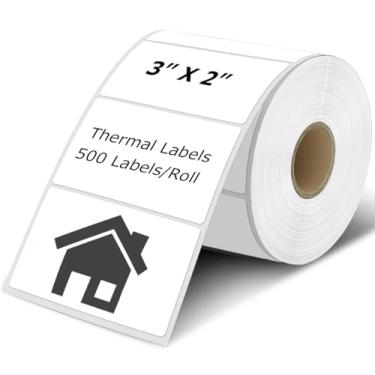 Imagem de Etiquetas térmicas de 7,6 cm x 5 cm brancas, adesivos de envio de impressora térmica, etiqueta térmica direta autoadesiva de inventário multiuso para pequenas empresas (500 etiquetas/rolo)