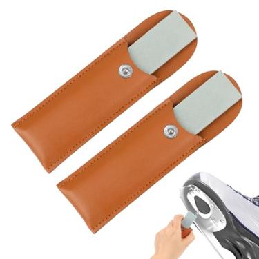 Imagem de Anglekai 2 peças de afiador de skate no gelo, ferramenta afiadora de lâmina de skate de hóquei com 2 peças de capas de couro para afiar