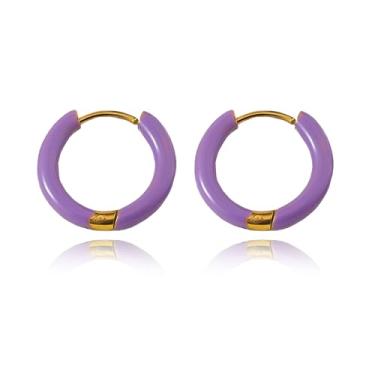 Imagem de XYAYOU Brincos de argola minimalistas esmaltados para mulheres, pequenos, leves, círculos, simples, elegantes, modernos, joias delicadas, Medium, Acrílico, Sem pedra preciosa