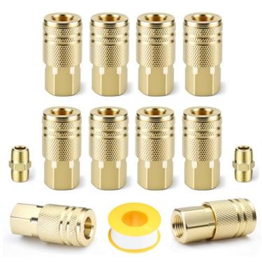Imagem de Acopladores fêmeas industriais de latão de 13 mm (com 2 bicos hexagonais e fita de teflon), acopladores de compressor de ar de rosca fêmea NPT de 1/10.2 cm, acopladores de mangueira de ar de 300 PSI