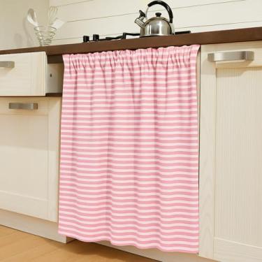 Imagem de Hahafelt Cortinas ocultas de armário para lava-louças com haste telescópica e haste braçadeira para lava-louças, mesa de 99 x 99 cm, cortina para cozinha embaixo da pia (rosa)