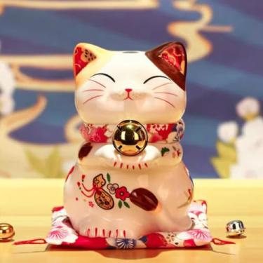 Imagem de FENNYYAR Mascote de gato Fu de cerâmica fofo gato riqueza, 19,5 cm, 19,5 cm, estátua Feng Shui, acessório de decoração de quarto