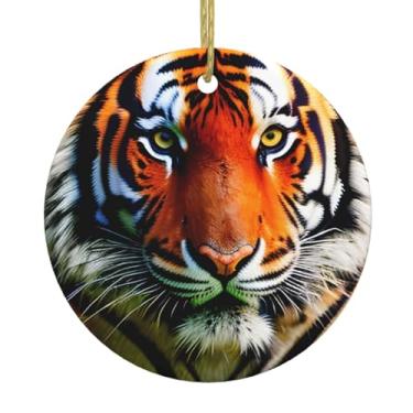 Imagem de Listras de tigre, estampa laranja, Natal, cerâmica, pendurado, redondo, pingentes de porcelana, decoração criativa de Natal
