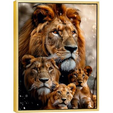 Imagem de Quadro Canvas com Moldura Flutuante, Família Leão, 40x50 cm, Arte Para Quarto, Sala, Corredor