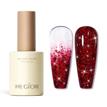 Imagem de MEGIOR Esmalte de gel de lantejoulas bordô 15 ml brilhante UV LED de absorção de luz kit de esmalte de gel de longa duração para mulheres meninas manicure faça você mesmo salão de arte de unhas