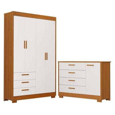 Imagem de Jogo De Quarto Infantil Zaki Guarda Roupa E Cômoda Branco Fosco-savana - Reller Móveis Branco Fosco-savana