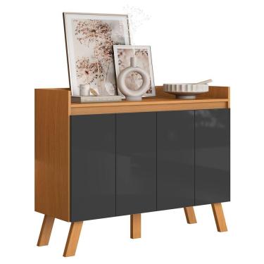 Imagem de Aparador Buffet Organizador Cantinho do Café Cannes 108cm 04 Portas Cinamomo Grafite -...