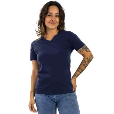 Imagem de Camiseta Baby Look Gola V Algodão Feminina Básica Mirante-Feminino