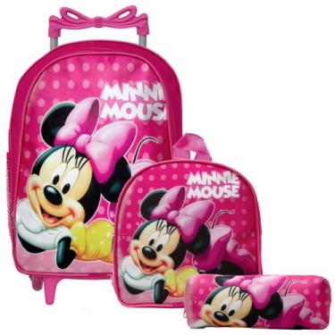 Imagem de Kit Mochila Escolar Infantil Minnie Mouse Disney De Rodinha