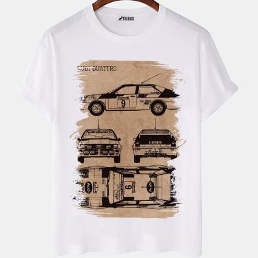Imagem de Camiseta masculina Audi Quattro Carro Famoso Desenho Camisa Blusa Branca Estampada