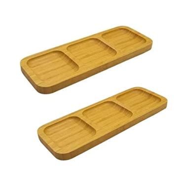 Imagem de Kit 2 Petisqueiras Retangulares Com 3 Divisórias De Bambu