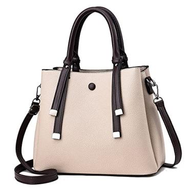 Imagem de Bolsa de mão feminina com alça superior bolsa transversal de couro grande moda clássica bolsa de ombro bolsas tote, Branco