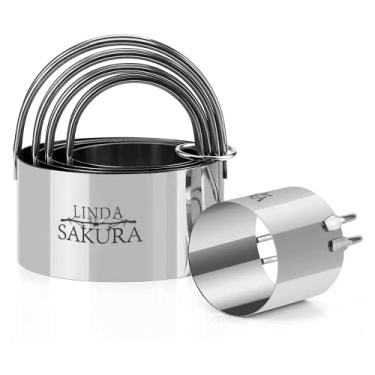 Imagem de LINDA SAKURA Conjunto de 5 Cortadores de Biscoito Redondos com Alça, Ferramentas Profissionais de Massa de Assar