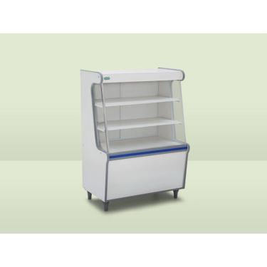 Imagem de Balcão Vitrine Expositor Seco Artlux 75cm Branco Com Faixa Azul Pé