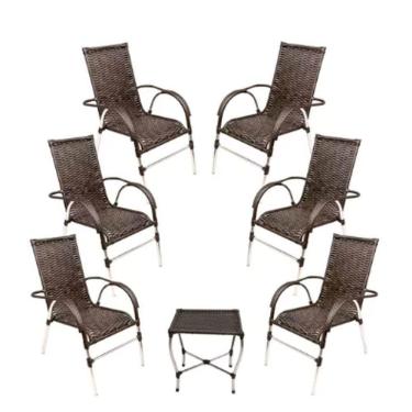 Imagem de Kit 6 Cadeiras E Mesa Vênus Churrasco Trama Preto