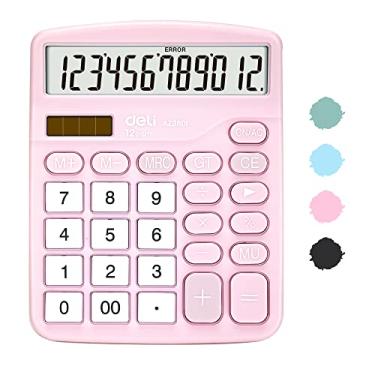 Imagem de Calculadora, calculadora deli de função padrão com tela LCD grande de 12 dígitos e botão sensível, bateria solar, calculadora de escritório de energia dupla, rosa