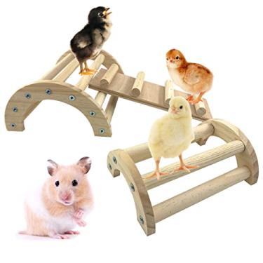 Imagem de CooShou Poleiro de galinha bar selva ginásio arco de madeira plataforma plataforma escada 3 em 1 rampa de escalada brinquedos para pintinho, hamsters, gerbos, ratos roedores e pequenos animais
