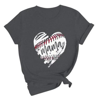 Imagem de Camiseta feminina verão beisebol coração gráfico blusas gola redonda ajuste solto camiseta casual manga curta túnica, Cinza escuro - C, GG
