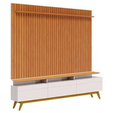 Imagem de Rack Bancada Classic 3 Gavetas com Nicho e Painel para TV Suspenso Ripado Loft 2.2 Off White Nature - Imcal
