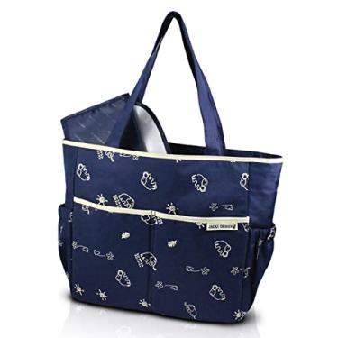 Imagem de BOLSA DE BEBÊ MATERNIDADE ESTAMPADA COM 4 BOLSINHOS E TROCADOR IMPERMEÁVEL JACKI DESIGN AZUL BEGE