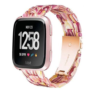 Imagem de Ayeger Pulseira de substituição para Fitbit Versa/Versa 2 Smart Watch/Special/Lite Edition, pulseiras de resina modernas, mulheres, homens, pulseira de substituição de metal aço inoxidável fivela ouro