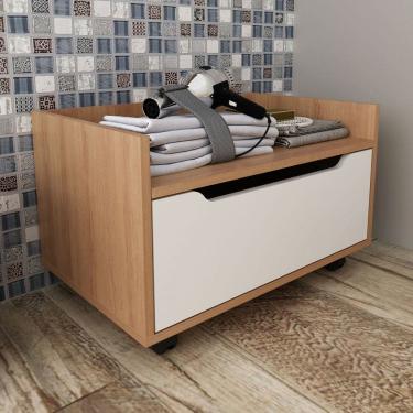 Imagem de Armário de Banheiro 1 Gaveta com Rodízio Bn3647 Amêndoa/Branco - Tecno Mobili